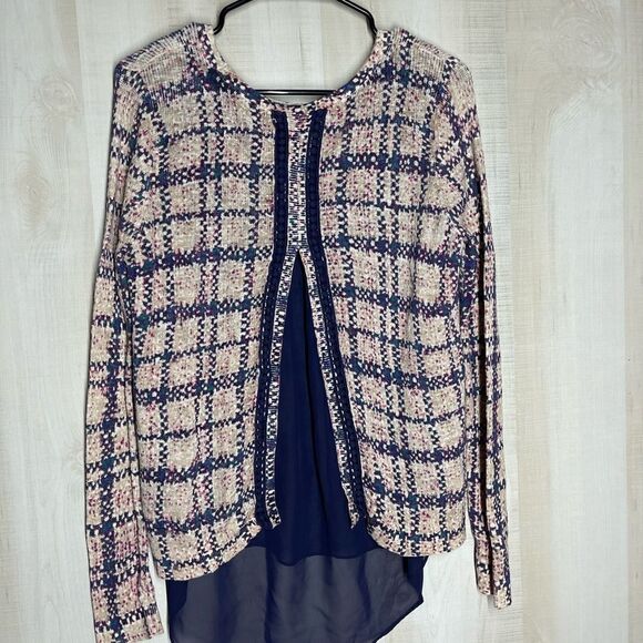 Lucky brand navy and beige plaid long sleeve top, size small - Picture 7 of 14